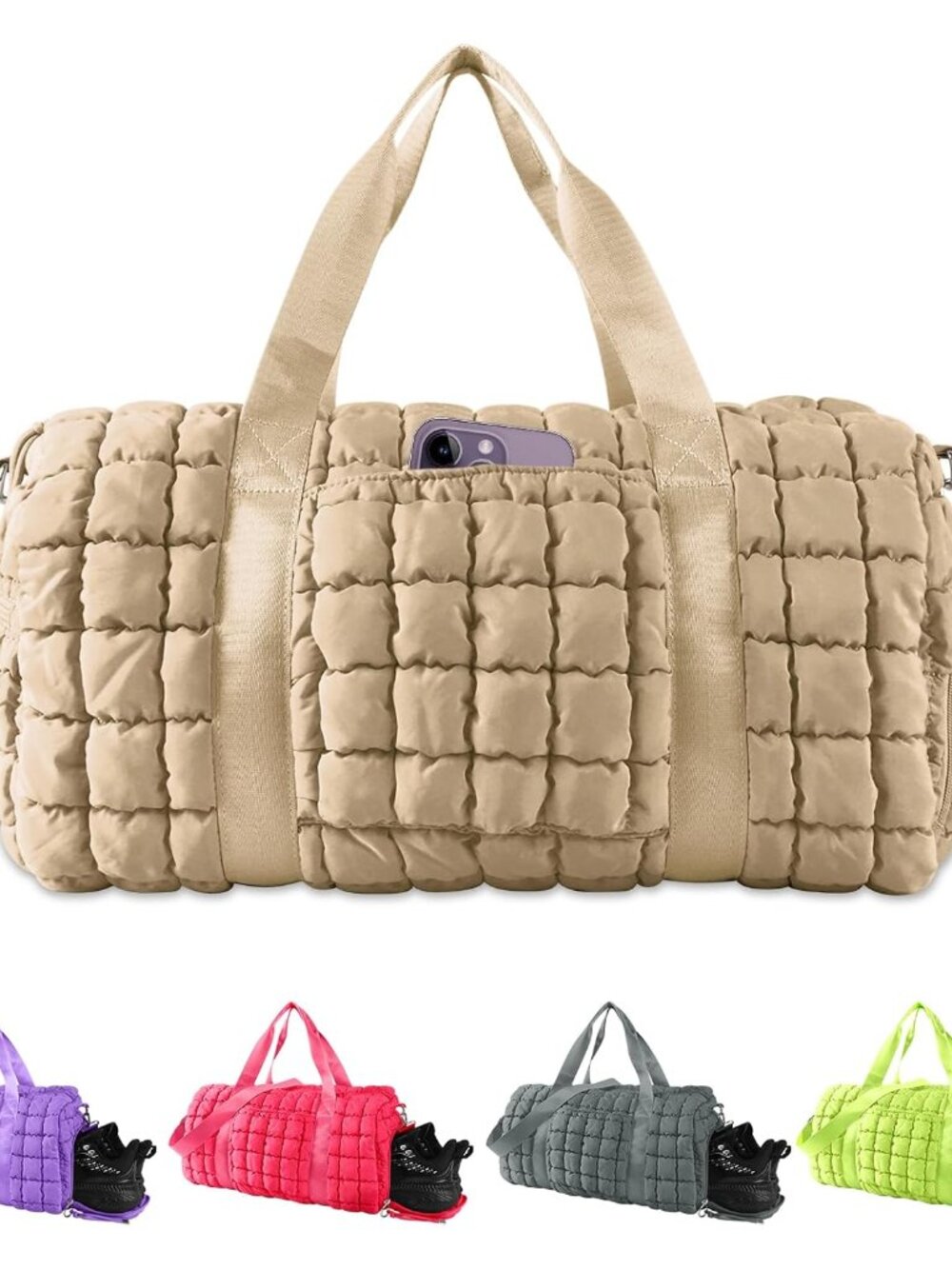 Quilted Travel Duffle Bag Gym Bag for Women,Large Puffer Duffle Weekender Bag wi
